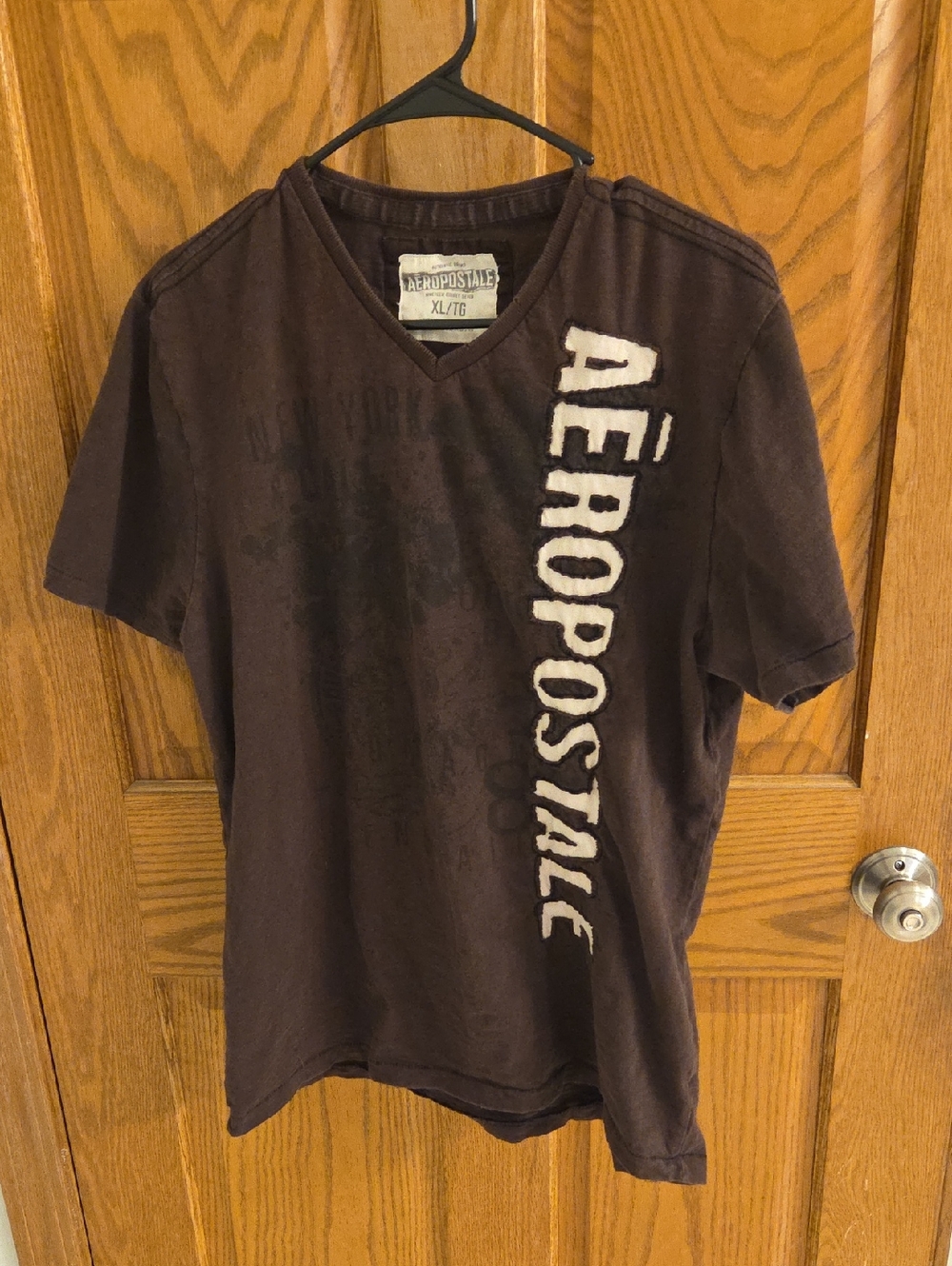 Aeropostale Brown Short Sleeve V-Neck Tee with White Logo